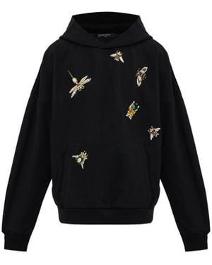 Balmain Appliqué-Embellished Cotton Hoodie - Black