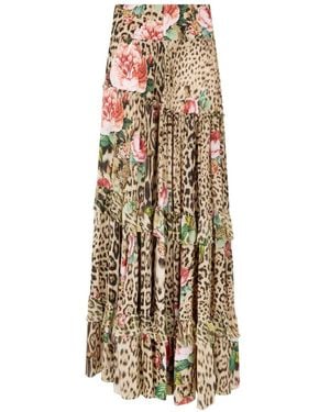 Roberto Cavalli Leopard-Print Floral-Motif Maxi Skirt - White