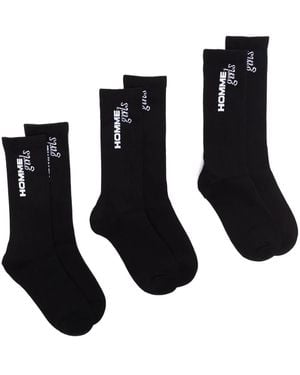HOMMEGIRLS Three-Pack Intarsia-Logo Socks - Black