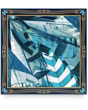 Max Mara Printed Silk Foulard - Blue