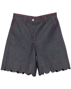 Stella Nova Scalloped-Edge Contrast-Stitch Shorts - Blue