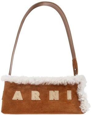 Marni Schultertasche mit Faux Shearling - Braun