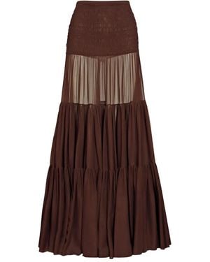 Saint Laurent Shirred tiered maxi skirt - Braun