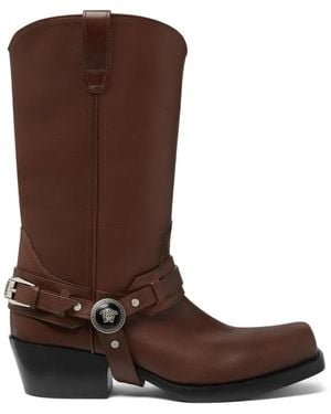 Versace Leather Cowboy Boots - Brown