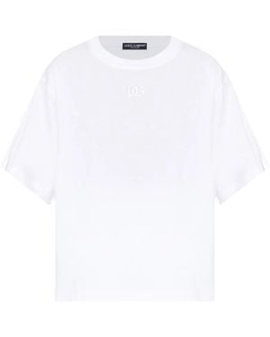 Dolce & Gabbana Logo-Embroidered Short-Sleeve T-Shirt - White