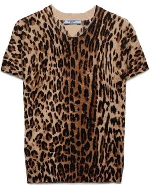 Prada T-Shirt À Imprimé Léopard - Brown
