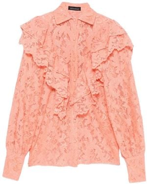 ACTUALEE Ruffled Lace Blouse - Pink
