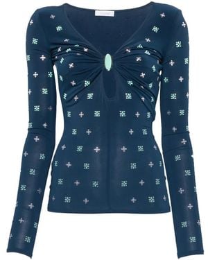Rabanne Embellished Keyhole T-Shirt - Blue
