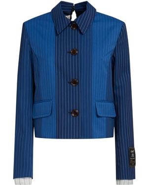 Marni Pinstripe-Pattern Virgin Wool Jacket - Blue