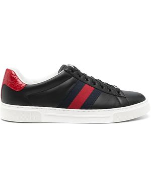 Gucci 〔エース〕ウェブ ストライプ メンズ スニーカー, ブラック, Leather