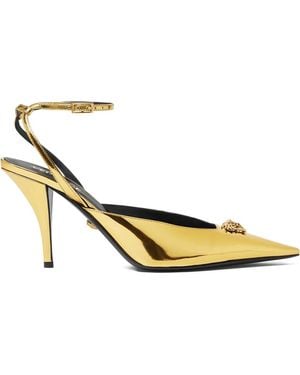 Versace Medusa Bow Metallic Pointed Toe Slingback Pump