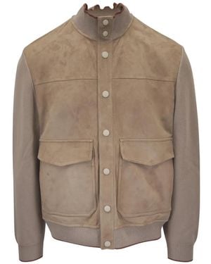 Canali Chaqueta Bómber De Punto Con Paneles - Marrón