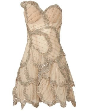 Costarellos Sylvie Crystal-Embellished Silk Mini Dress - Natural