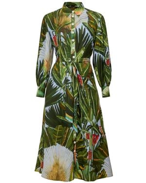 FARM Rio Belted Floral Midi Dress - Green