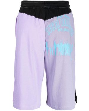 Marine Serre Regenerated Patchwork Cotton Shorts - Blue