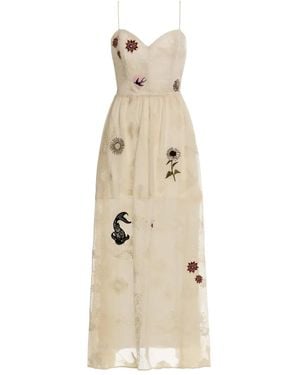 Agua Bendita Floral-Embroidered Maxi Dress - Natural