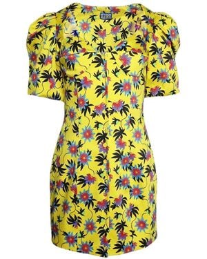 LHD Floral Puff-Sleeve Mini Dress - Yellow