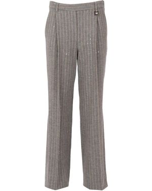 Lorena Antoniazzi Sequin-Embellished Pinstriped Trousers - Grey