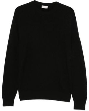 Moncler Logo-Patch Waffle-Knit Sweater - Black