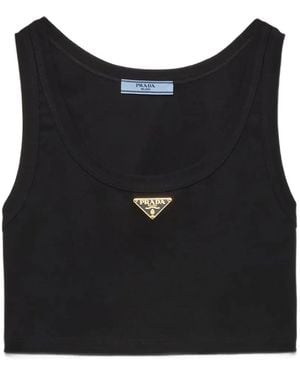 Prada Ribbed Jersey Crop Top - Black