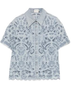 Alice + Olivia Floral-Lace Button Shirt - Blue
