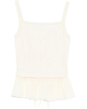 Juun.J Ruffled Ribbed Top - White