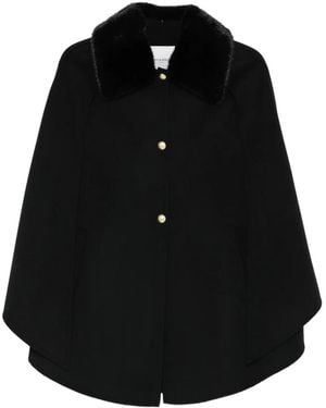 ERMANNO FIRENZE Cape mit Pelzbesatz - Schwarz