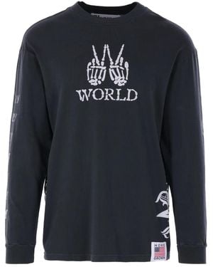 Cherry World T-Shirt Skeleton A Maniche Lunghe - Blu