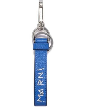 Marni Logo-Embroidered Leather Keyring - Blue