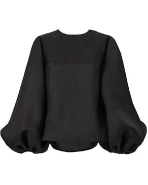 Carolina Herrera Puff-Sleeve Gaza Blouse - Black