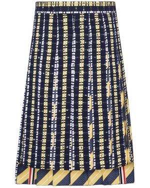 Thom Browne Repp Stripe Grosgrain Tweed Pleated Skirt - Blue