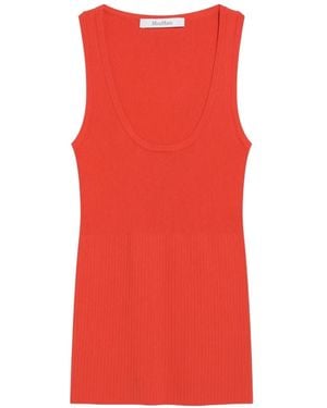 Max Mara Ribbed-Knit Scoop-Neck Top - Red
