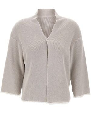 Kangra Ribbed Fringed-Trim Cardigan - Gray