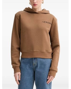 La Mania Lio Logo-Embroidered Ribbed-Trim Hoodie - Blue
