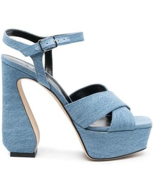 SI ROSSI 47mm Sculpted-heel Denim Sandals - Blue