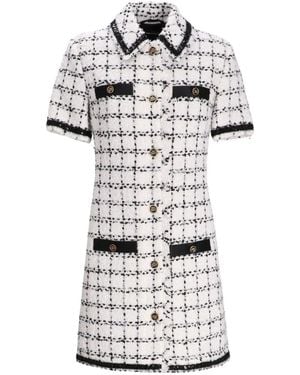 KARL LAGERFELD Tweed Check Short-Sleeve Mini Dress - White