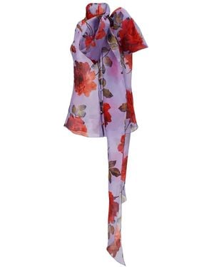 Carolina Herrera ローズプリント リボントップ - レッド