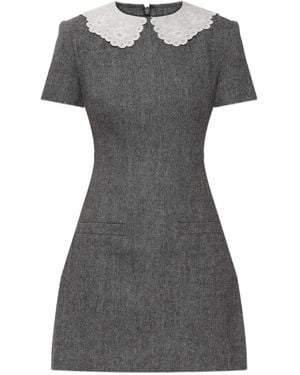 Self-Portrait Herringbone Lace Collar Mini Dress - Black