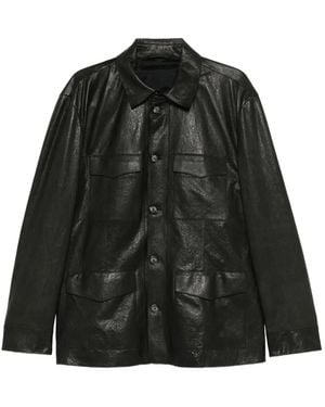 Giorgio Armani Buttoned Pocket Leather Jacket - Black
