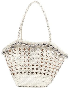 OSOI Lip Woven Beaded Shoulder Bag - White