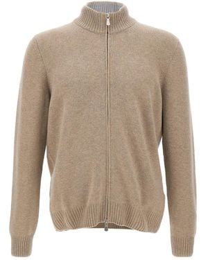 Gran Sasso Zip-Up Ribbed Cardigan - Natural