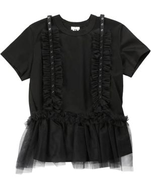 Noir Kei Ninomiya Tulle-Detailing T-Shirt - Black