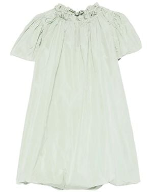 AVN Paloma Ruffled-Neck Puff-Sleeve Mini Dress - Green