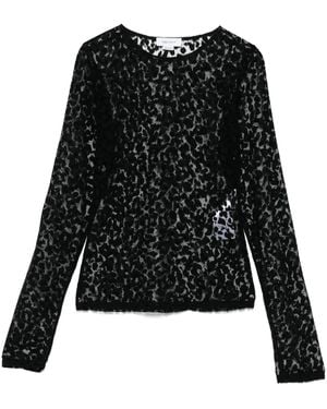 McQueen Semi-Sheer Leopard Print Top - Black
