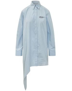 Off-White c/o Virgil Abloh Asymmetric Striped Shirt Midi Dress - Blue