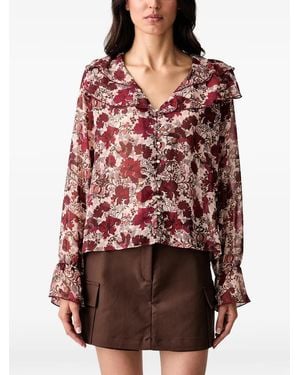 Morgan Floral-Print Ruffled Blouse - Red
