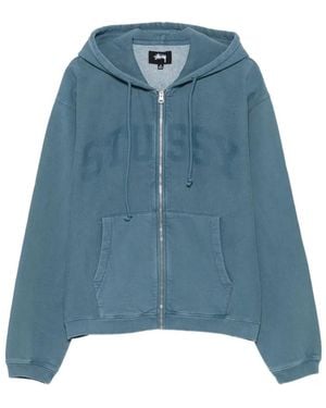 Stussy Logo-Print Zip-Up Hoodie - Blue