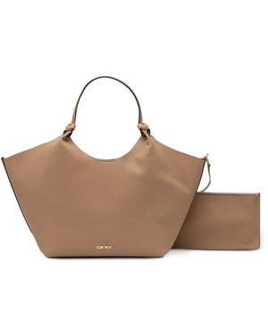 DKNY Extra Large Paula Logo-Plaque Pebbled Tote Bag - Brown