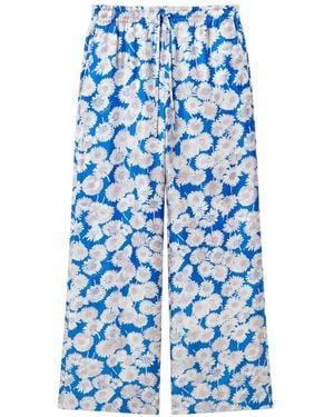 Stella McCartney Daisy Floral-Print Silk Trousers - Blue