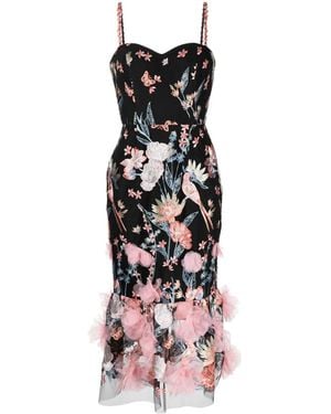 Marchesa Embroidered & Tulle Midi-dress - Black